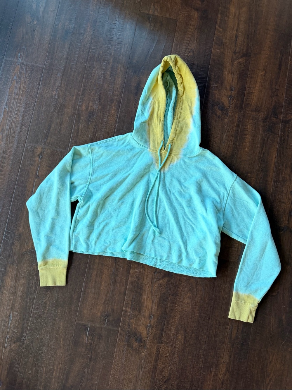 wild fable Light Blue Cropped Hoodie with Yellow Hood & Cuffs